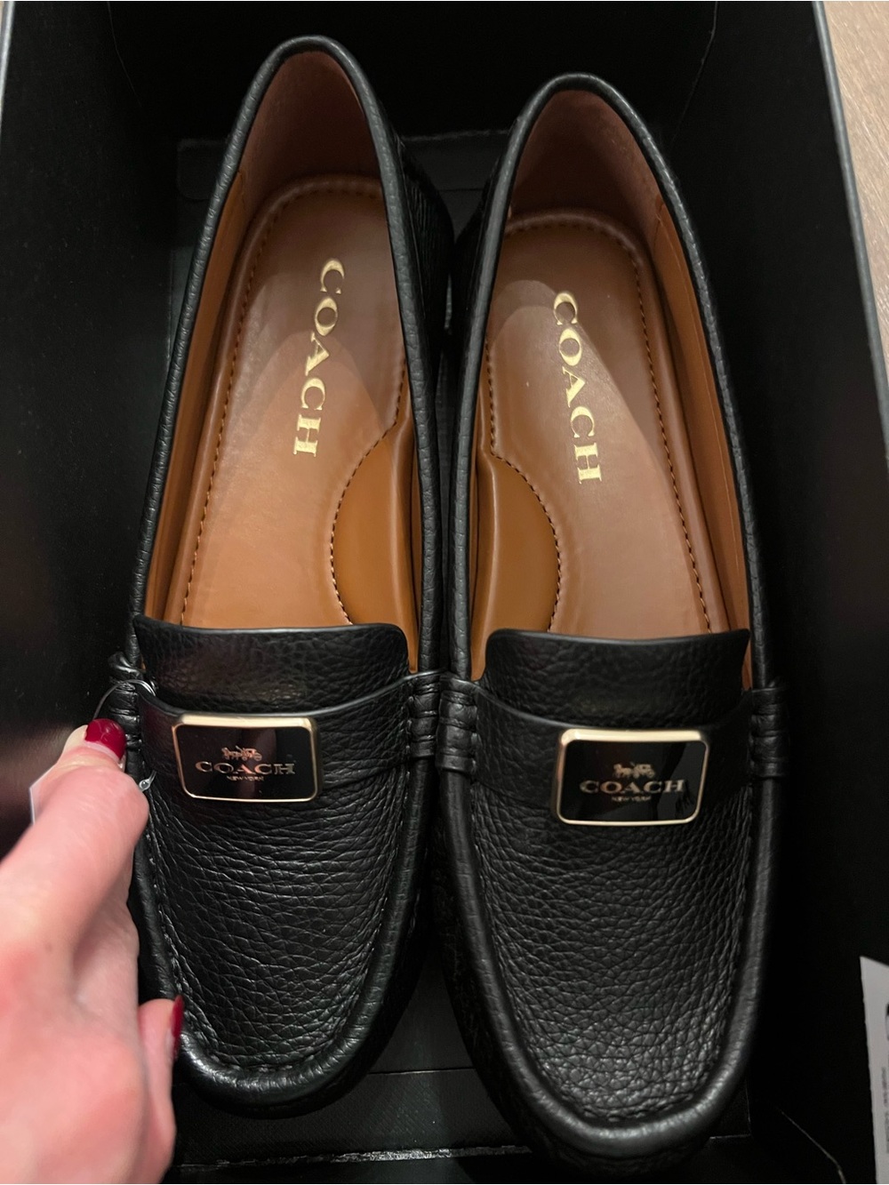 Coach Mona drive Black Leather Penny Loafers NWT
